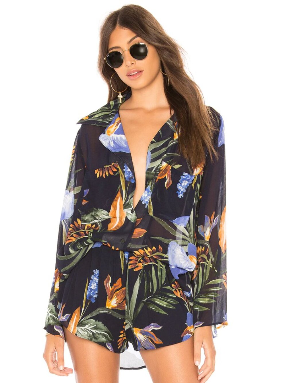 NWOT Zulu & Zephyr Jewelflower Shirt in Navy